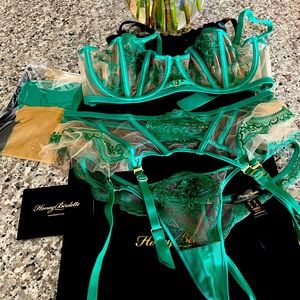 Honey Birdette Green Lace Lingerie Set